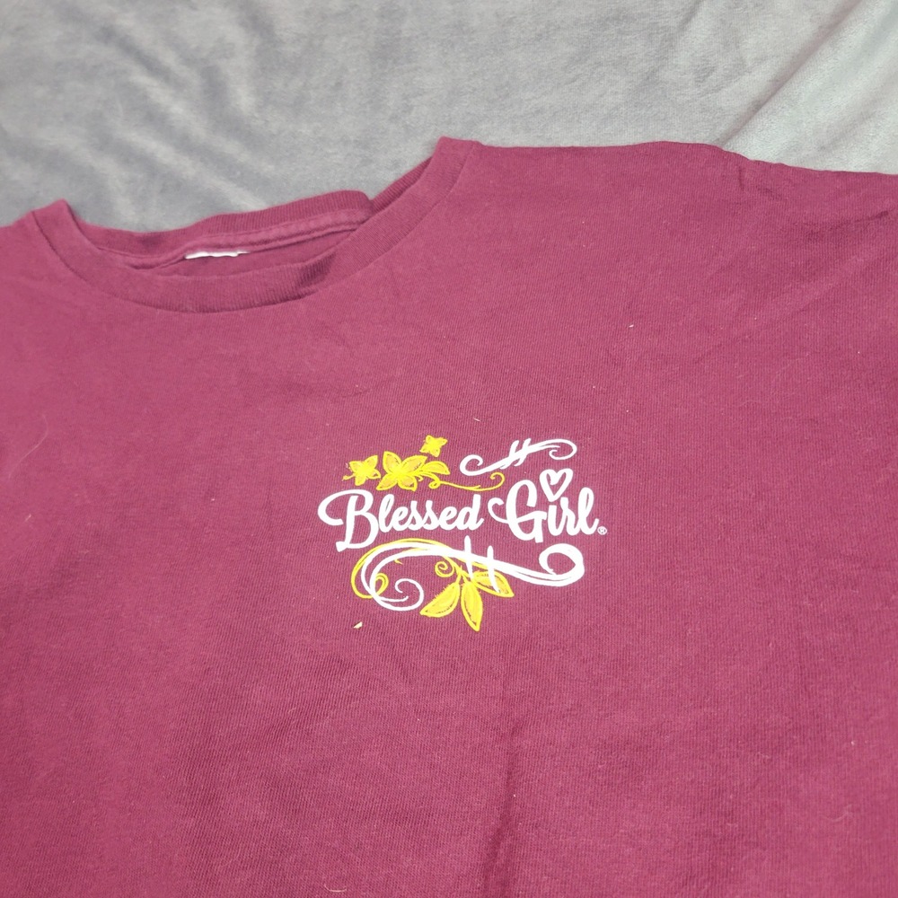 Blessed‎ Girl Womens Long Sleeve Maroon Graphic T-Shirt Romans 15:13 Size XL - Picture 4 of 7